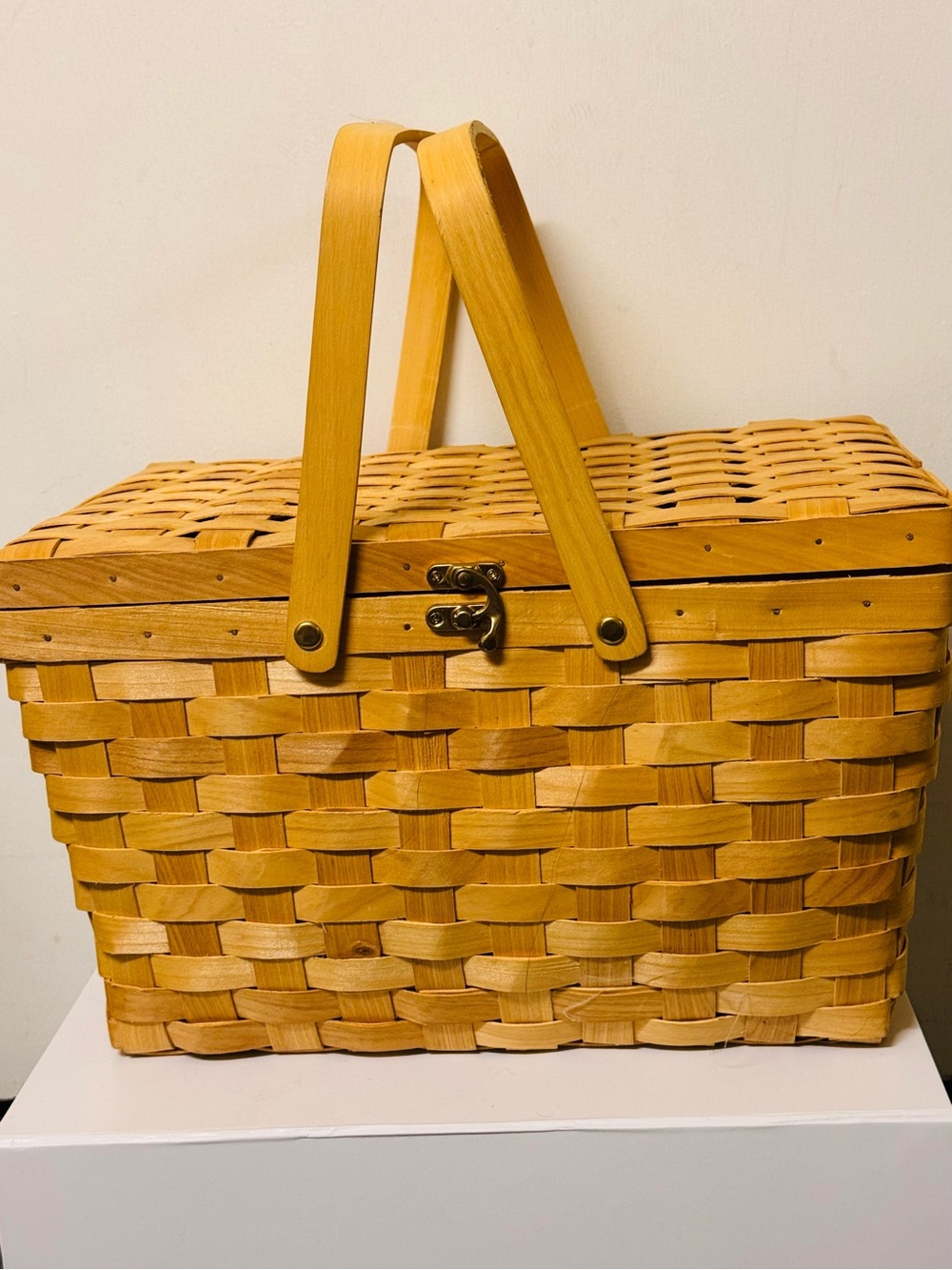 Woven Picnic Basket Handbag in Honey Tan